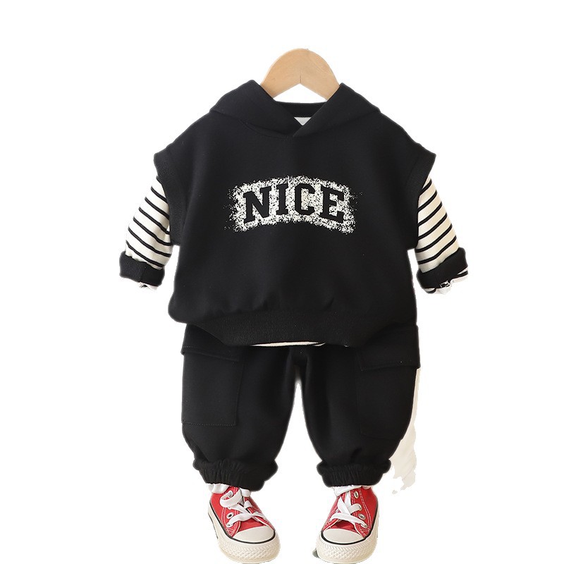 2025 New Boys Hooded Vest Set, 3-Piece Autumn Outfit for Toddler Boys | Fashion Kids Clothes with Jacket & Pants