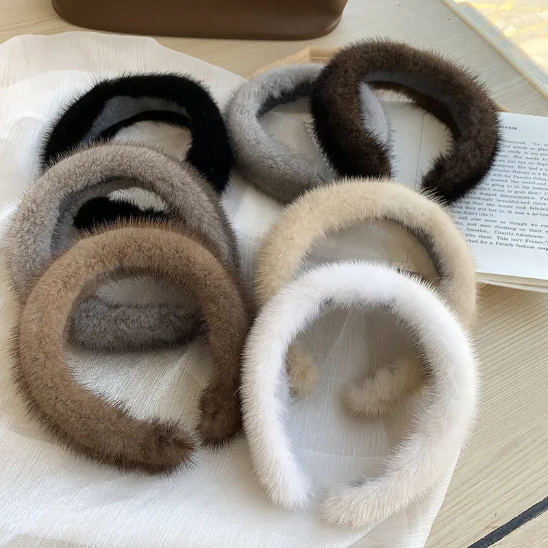 Winter Real Mink Fur Headband For Women Hair Accessories Solid Head Wraps Warm Furry Gift 251020