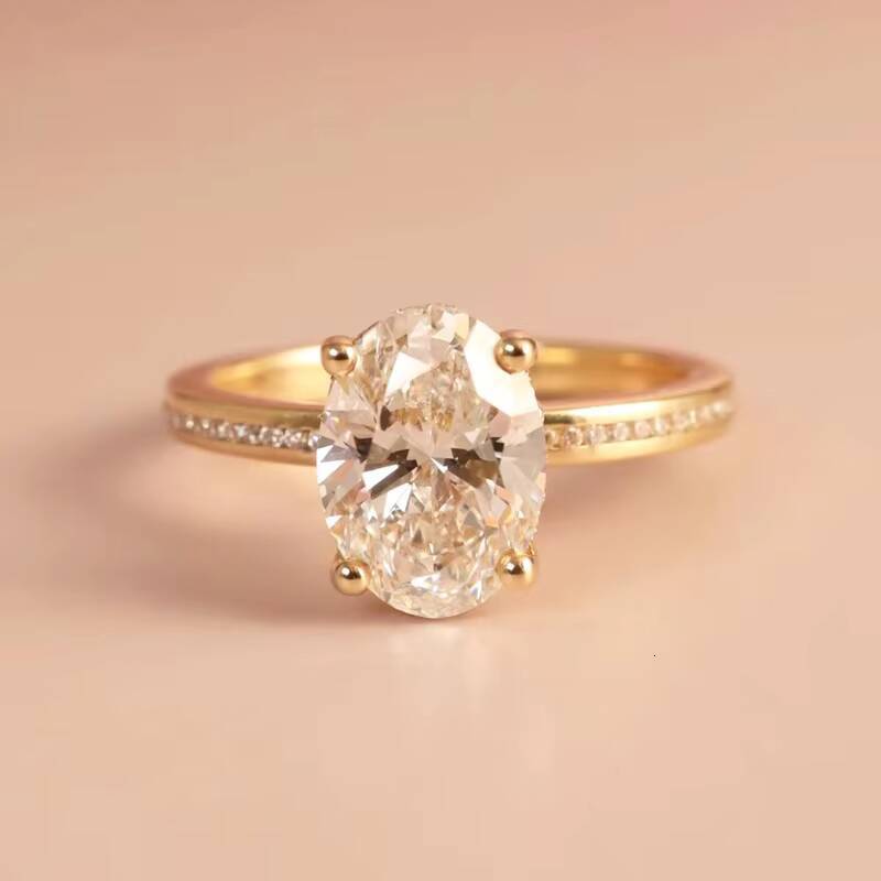 Channel Set Wedding Band 18K Yellow Gold 2CT Oval Moissanite Diamond Engagement Ring Bridal Sets for Women Jewelry