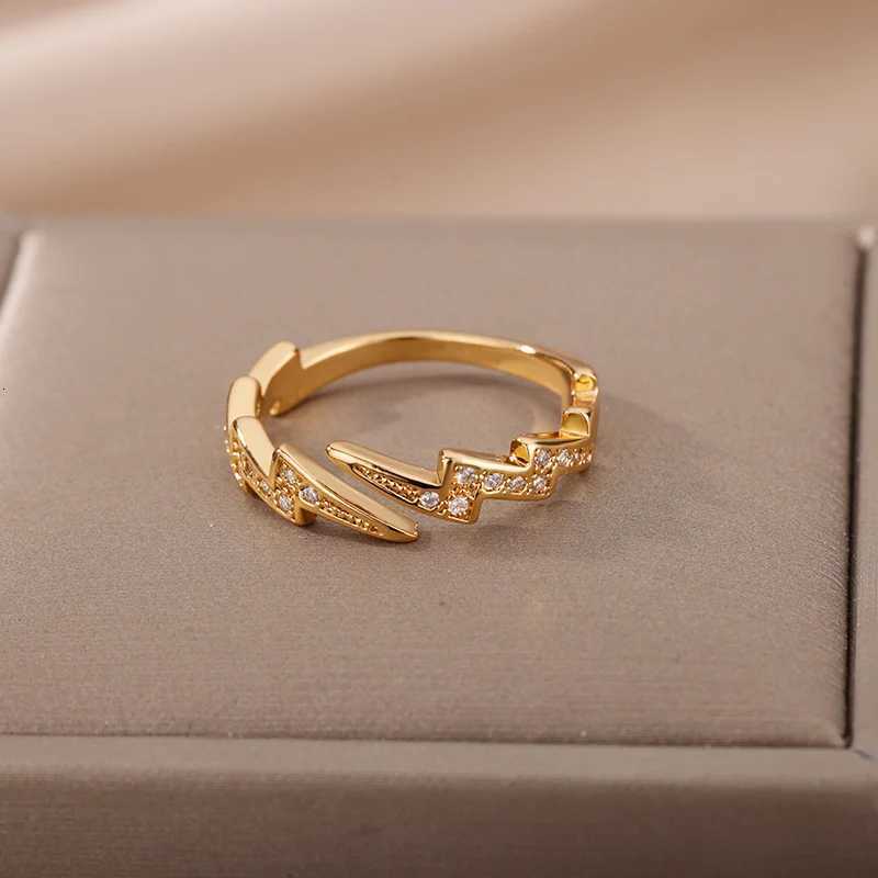 Vintage Zircon Lightning Rings For Women Stainless Steel Plated Open Finger Ring Couple Wedding Jewelry Gift Bijoux FemmeXJ251025