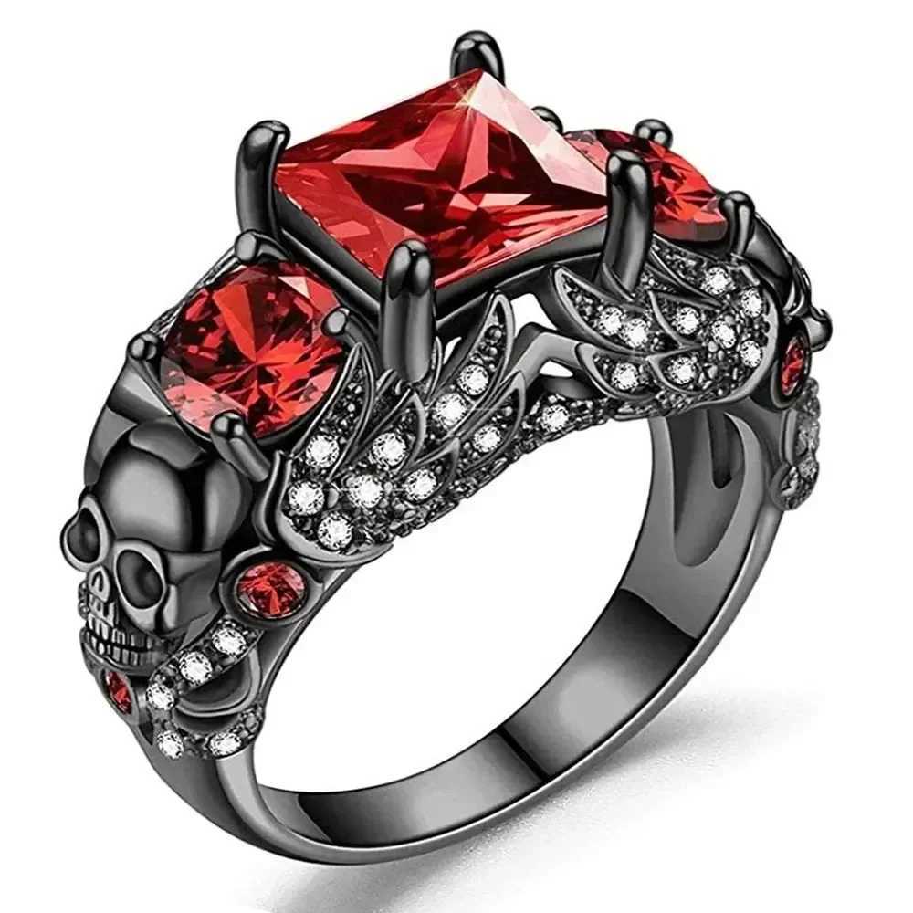 Gothic Jewelry Purple Red Black Crystal Unique Black Skull Rings for Women Halloween Christmas GiftsXJ251025