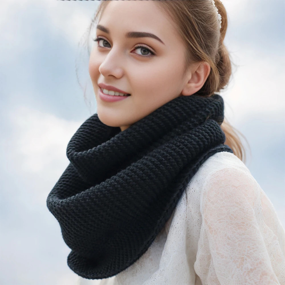 Chunky Circle Knitted Scarf for Women Snood Scarf Ring Acrylic Solid Neckerchief Warm Thick Winter Fashion 251020