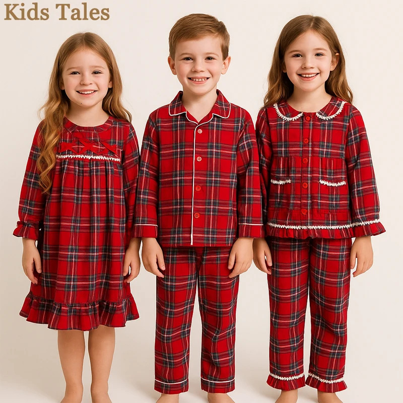 Christmas Pyjamas Sets for Kids 113 Years Cotton Loungewear Sibling Pajamas Winter Baby Boys Girls Soft Plaid Children Clothes 251023