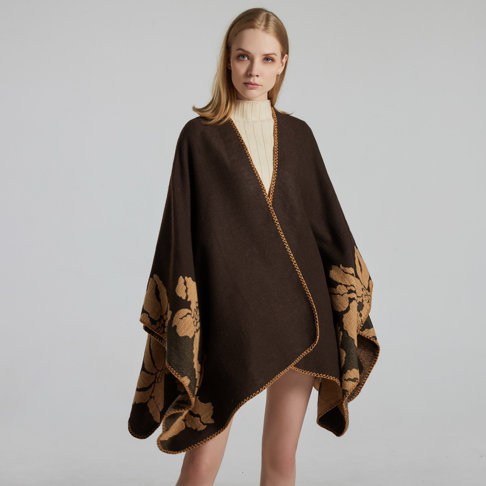 New Fashion Thickened Large Shawl for Women with Large Flowers DoubleSided Imitation Cashmere MultiFunctional Cape