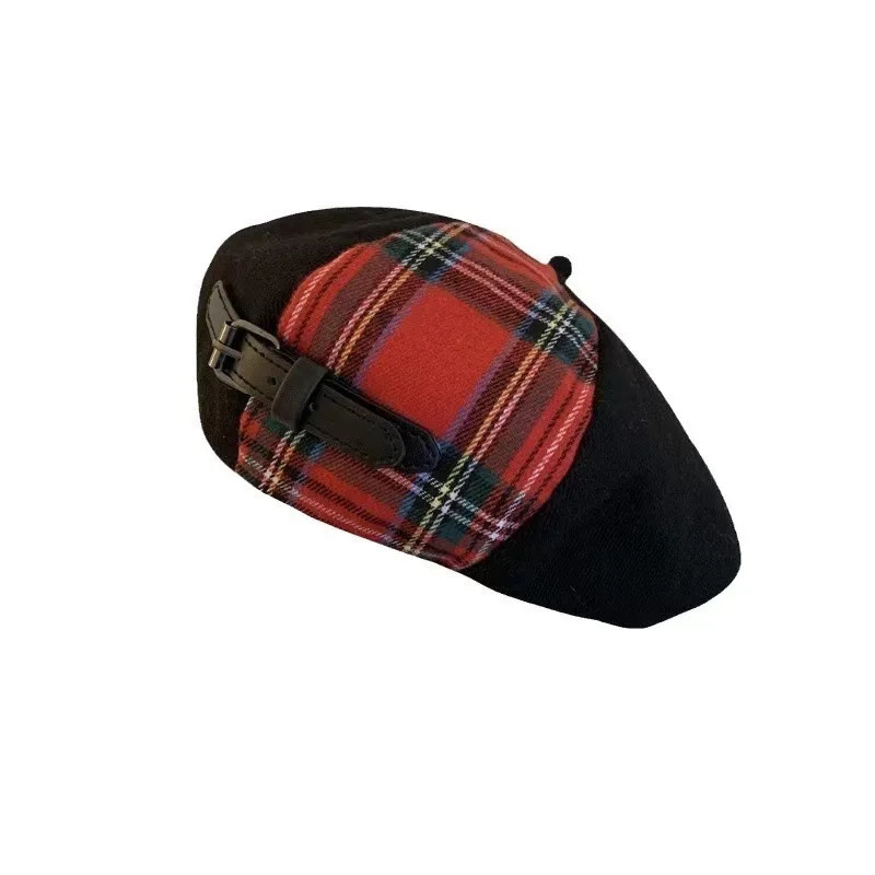 Korean Version of Fashionable Belt Buckle Color Matching Beret Childrens SpringSummer Retro British Plaid Painter Pumpkin Hat 251023