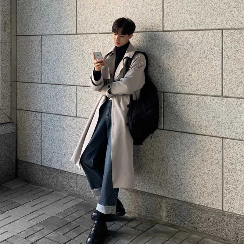 Trench coat Brand New Spring Trench Korean Mens Fashion Overcoat Male Long Windbreaker Streetwear Men Coat Outer Wear ClothingT251025