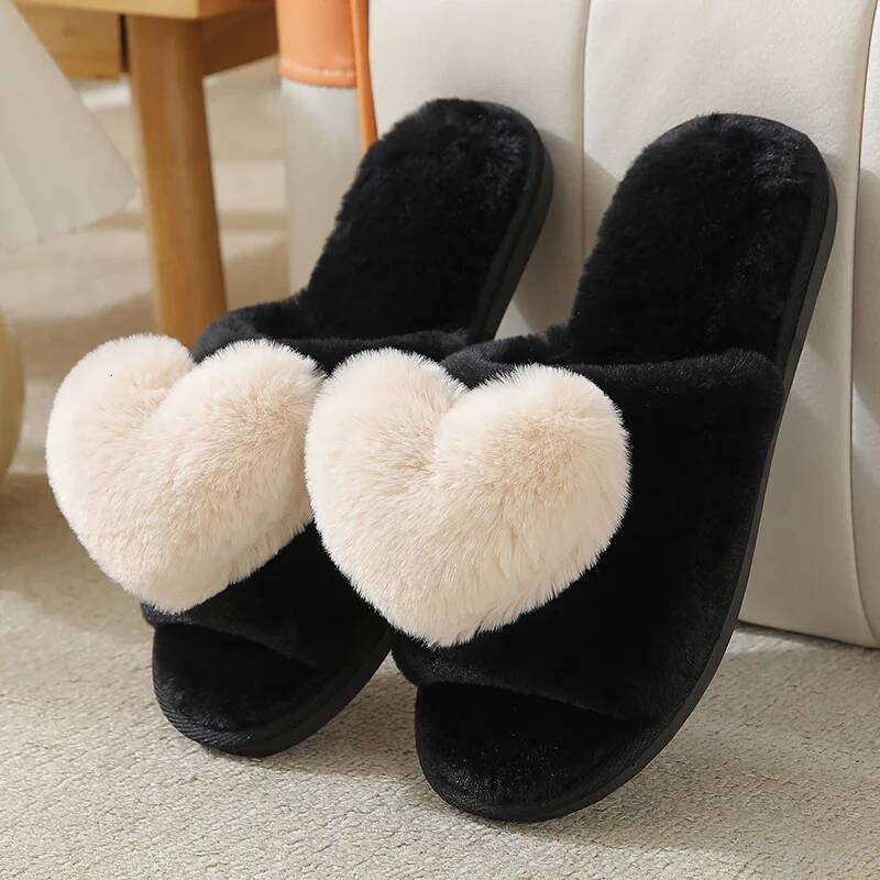 Women Shoes Autumn Winter Indoor Warm Home Bedroom Cute Heart Pattern Non-slip Soft Comfortable Plush House Slippers ddmythur