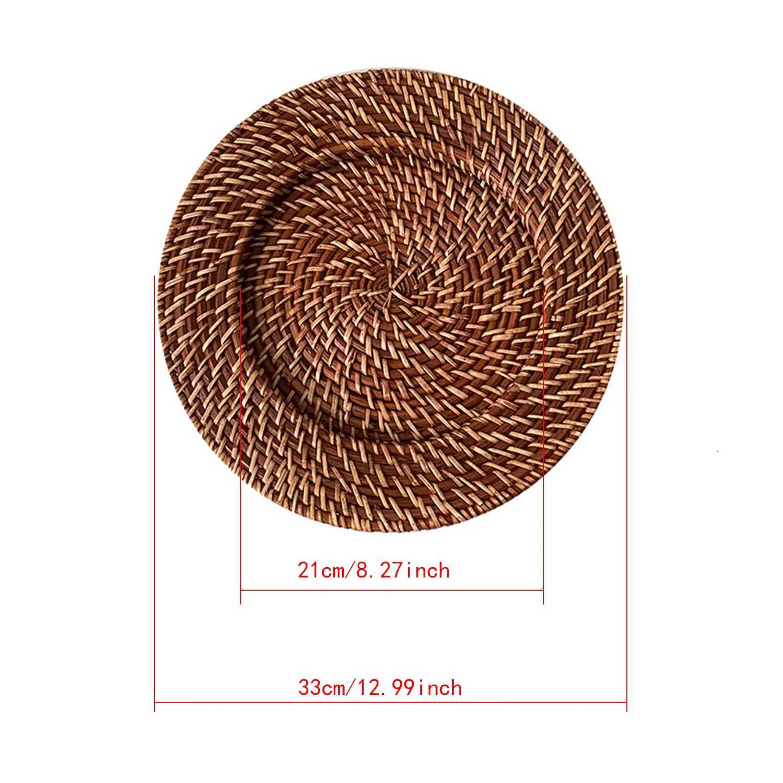 Round Rattan Charger Plate Woven Serving Platter Decorative Coffee Bread Dining Y251025