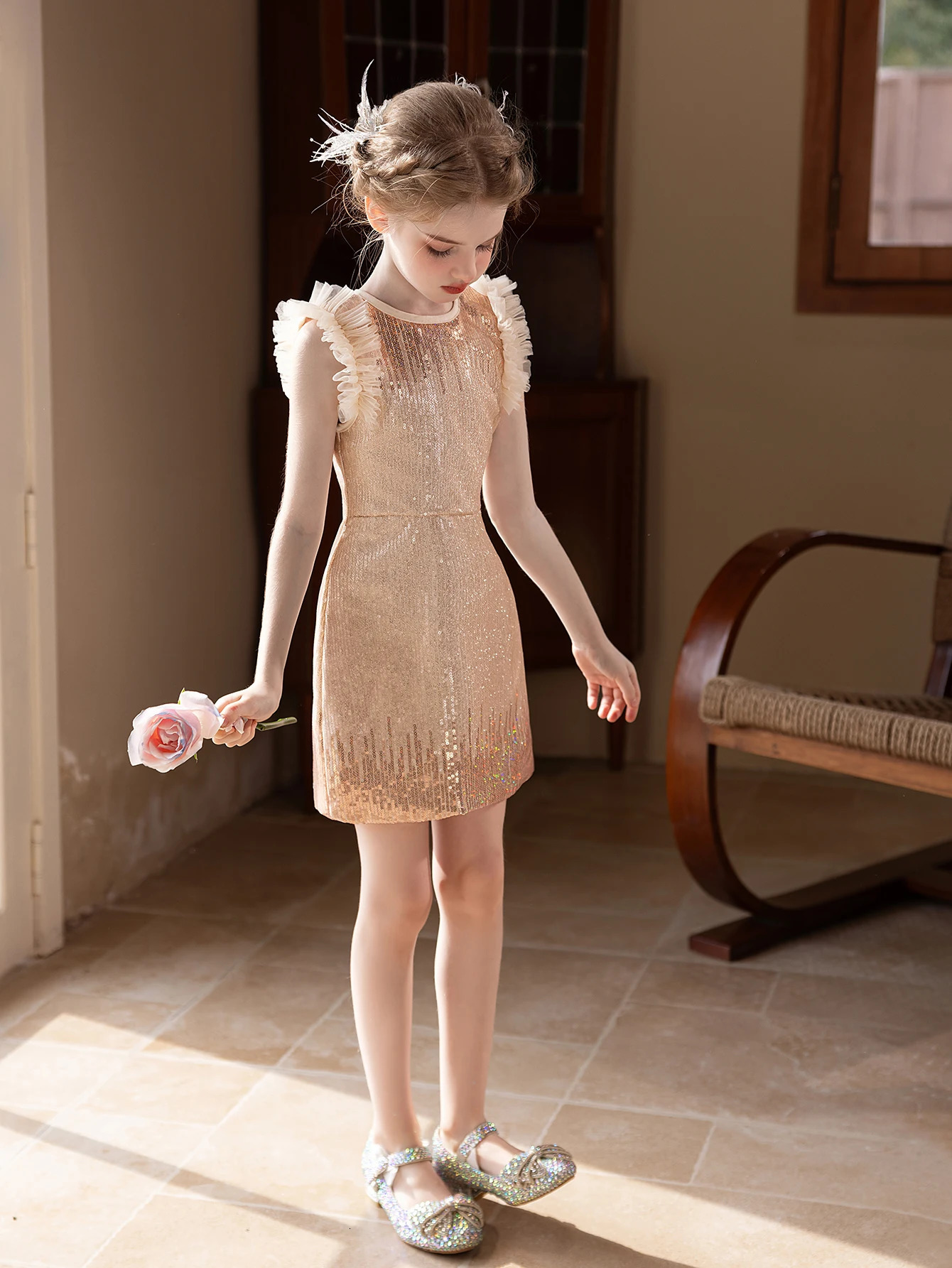 Girl party dress champagnecolored highend dress set for birthday wedding flower girls 251023