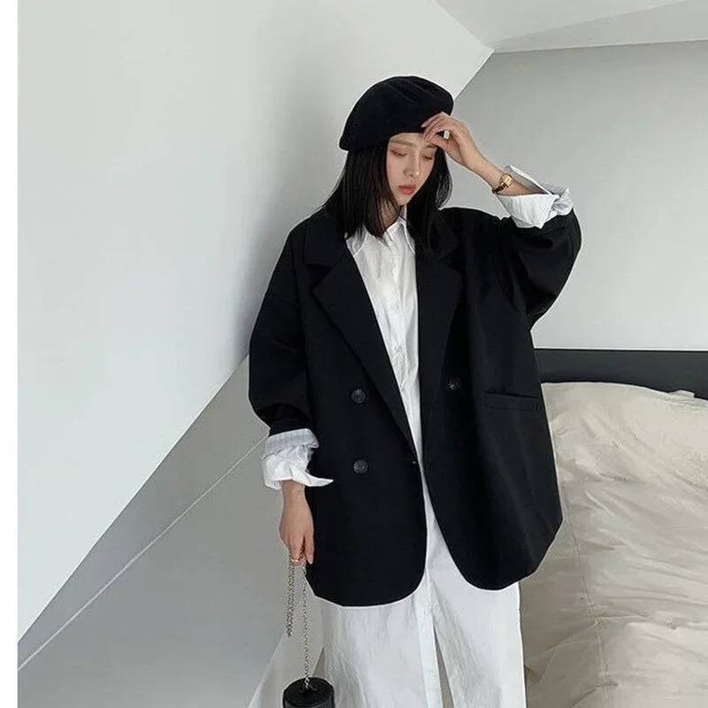 Blazers Women Minimalist Solid Outwear Loose Elegant Retro Official Fashion High Street Feminine All-match Spring Comfortable dongdumaoyi