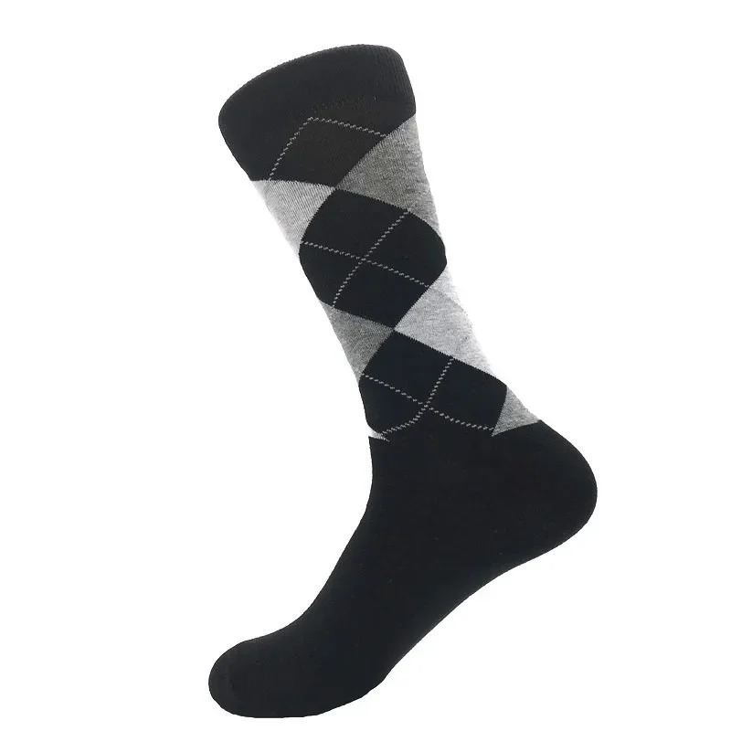 5 PairsPack Cassic Retro Fashion Men Socks Combed Cotton Rhombus Solid Color Argyle Casual Business Dress Party Socks 251023