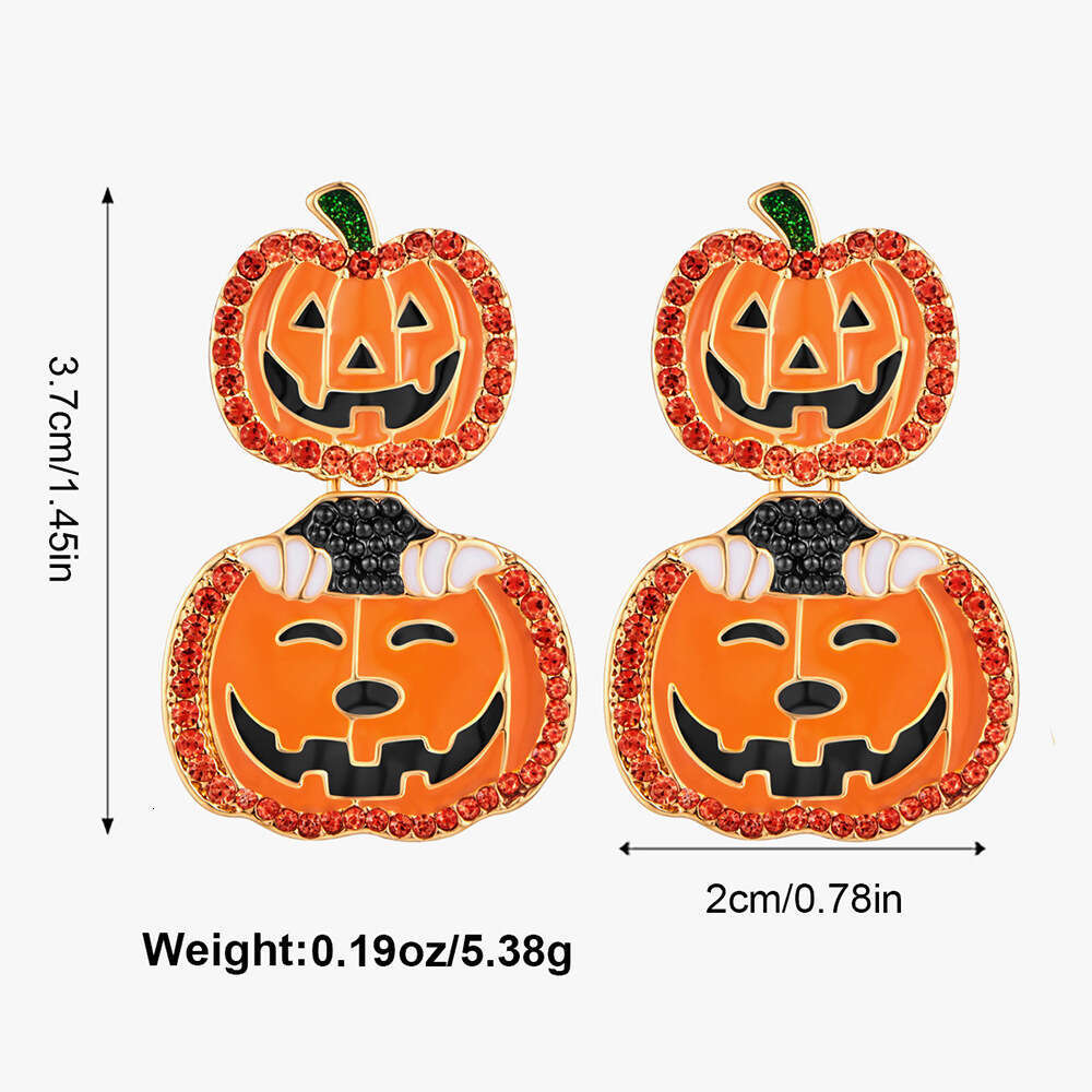 Fashionable Quirky Halloween Pumpkin Pendant Tassel Creative Personality Long Rhinestone Earrings