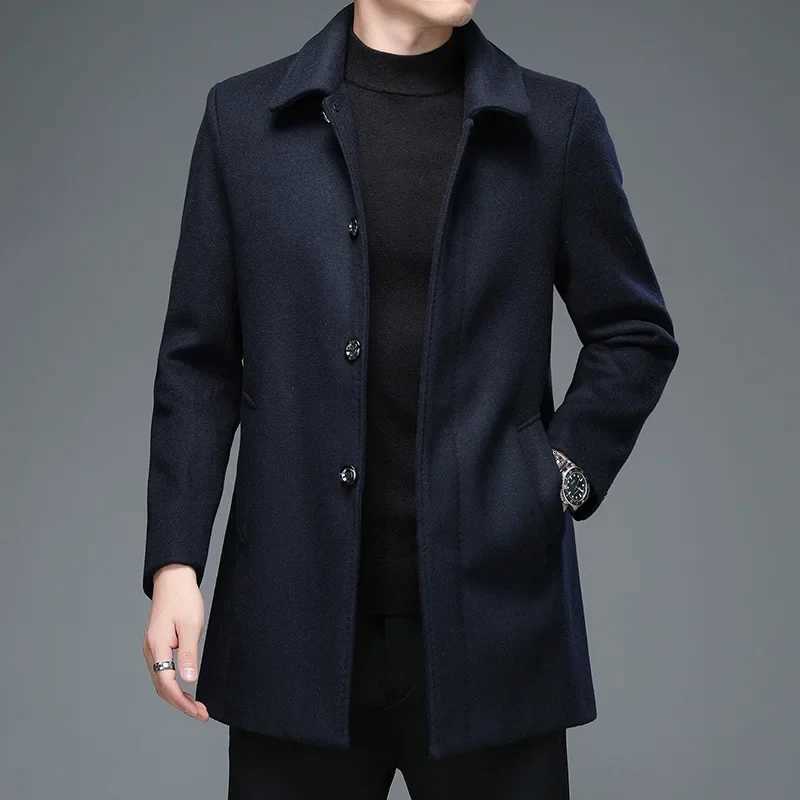 Men Winter Warm Casual Wool Blends Trench Coat Male Autumn Fashion Business Medium Solid Thick Slim Jacket Windbreaker OvercoatT251025