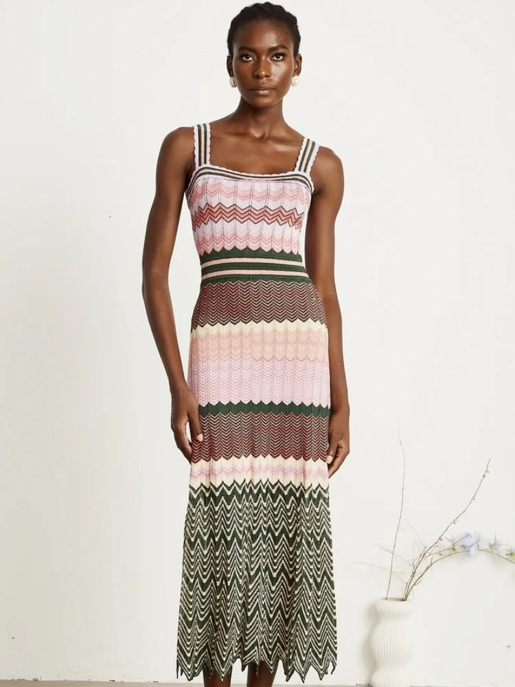 Knitted Dubai Arab Long Maxi Women Elegant Sleeveless Vintage Dresses Vacation Wear Trendy Boho Dress 251022 C260312