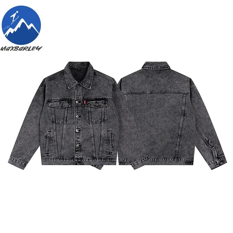 Maxbarley Mens Cotton Denim Jacket Autumn Premium Y2k Harajuku Fashion Washed Jeans Coat Men Casual Workwear Black Jackets 251017