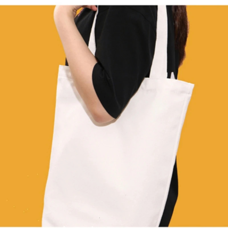 Large Capacity Canvas Shoulder Handbag Folding EcoFriendly Cotton Tote Bags Reusable DIY Bag Grocery Beige Black 251018