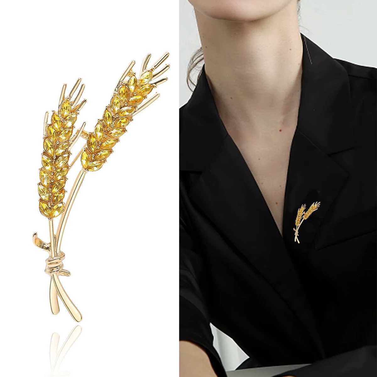 Trendy Rhinestone Wheat Ear Brooch for Women Ukrainian Wheats Pin Enamel Plant Badges Event Party Decoration Clothes Accessories J251115
