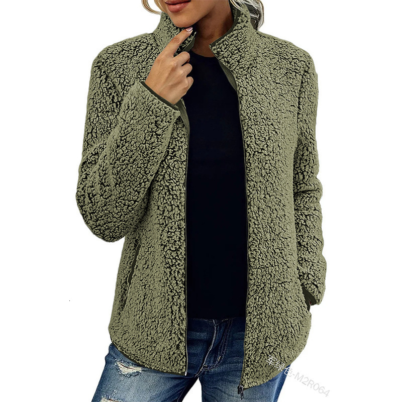 2025 Stand Collar Solid Color Sweatshirt Women's Casual Fashion Long Sleeve Zipper Bubble Fleece Jacket