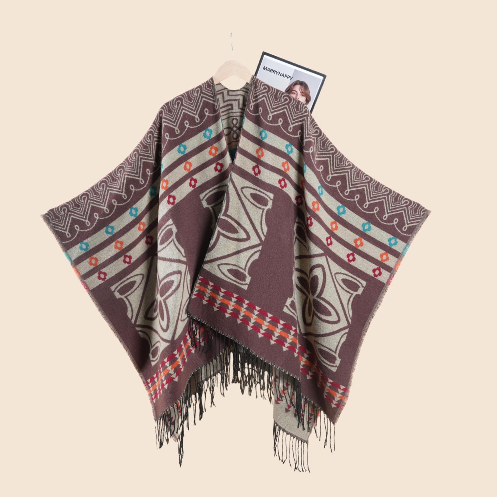 New Cross Plum Blossom Tassel Thickened Split Warm Shawl Womens Cape Autumn Winter ColdProof Cloak