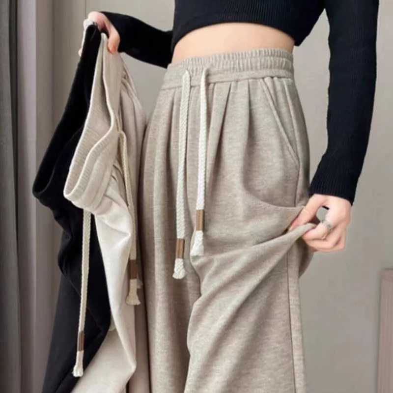 Autumn Women Classic Versatile Daily High Waisted Long Pants Lady Fashion Solid Cotton Elastic Wide Leg Straight Leg TrousersT251025