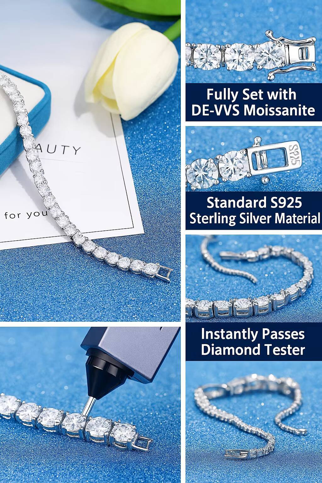 Wholesale Custom Gift 925 Sterling Silver Moissanite Tennis Bracelet for Women GRA Certified Cut Diamond Look Jewelry