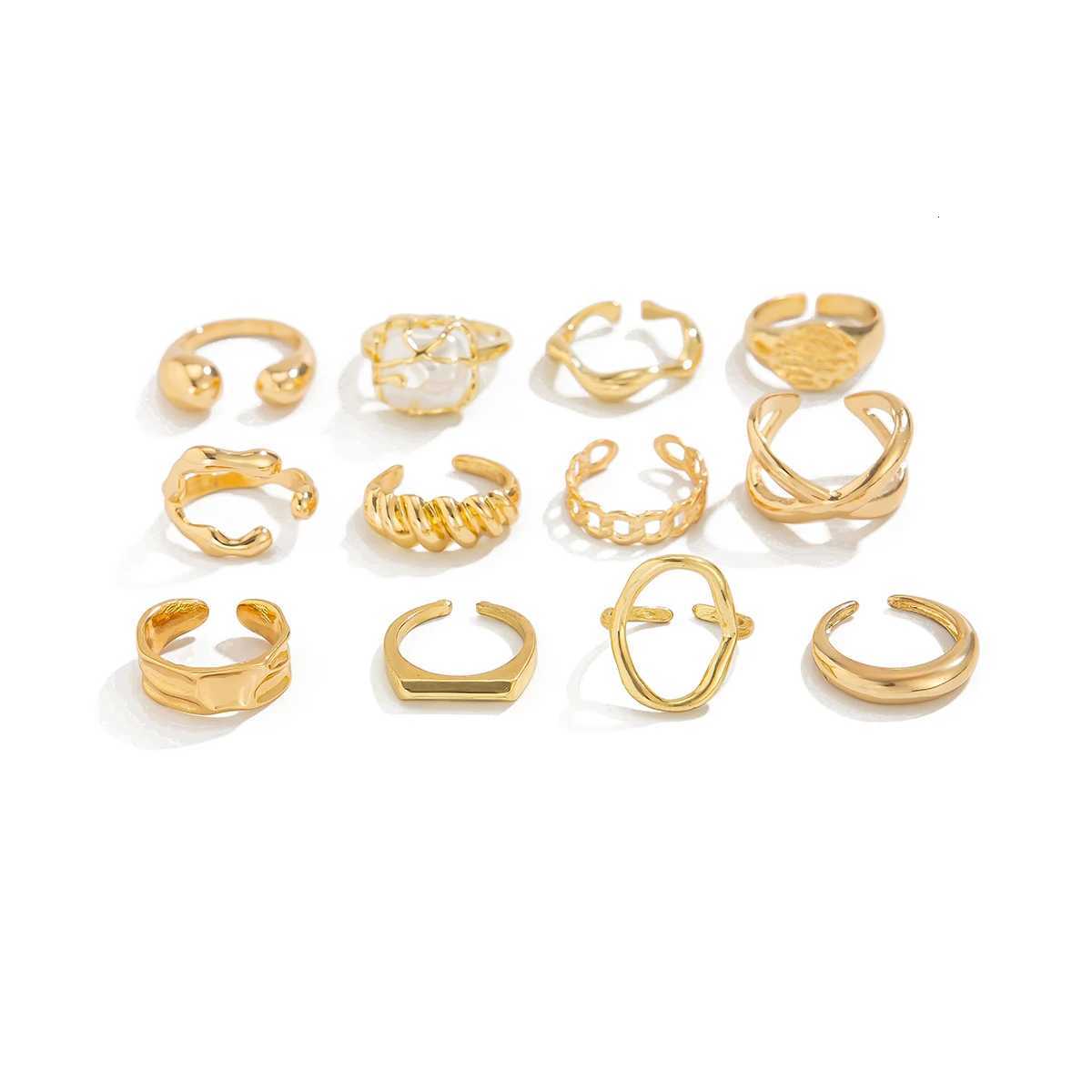 Ingemark 12PcsSet Creative Water Drop Wave Open Rings Women Trend 2025 Vintage Geometric Adjustable Finger Ring Daily JewelryXJ251025