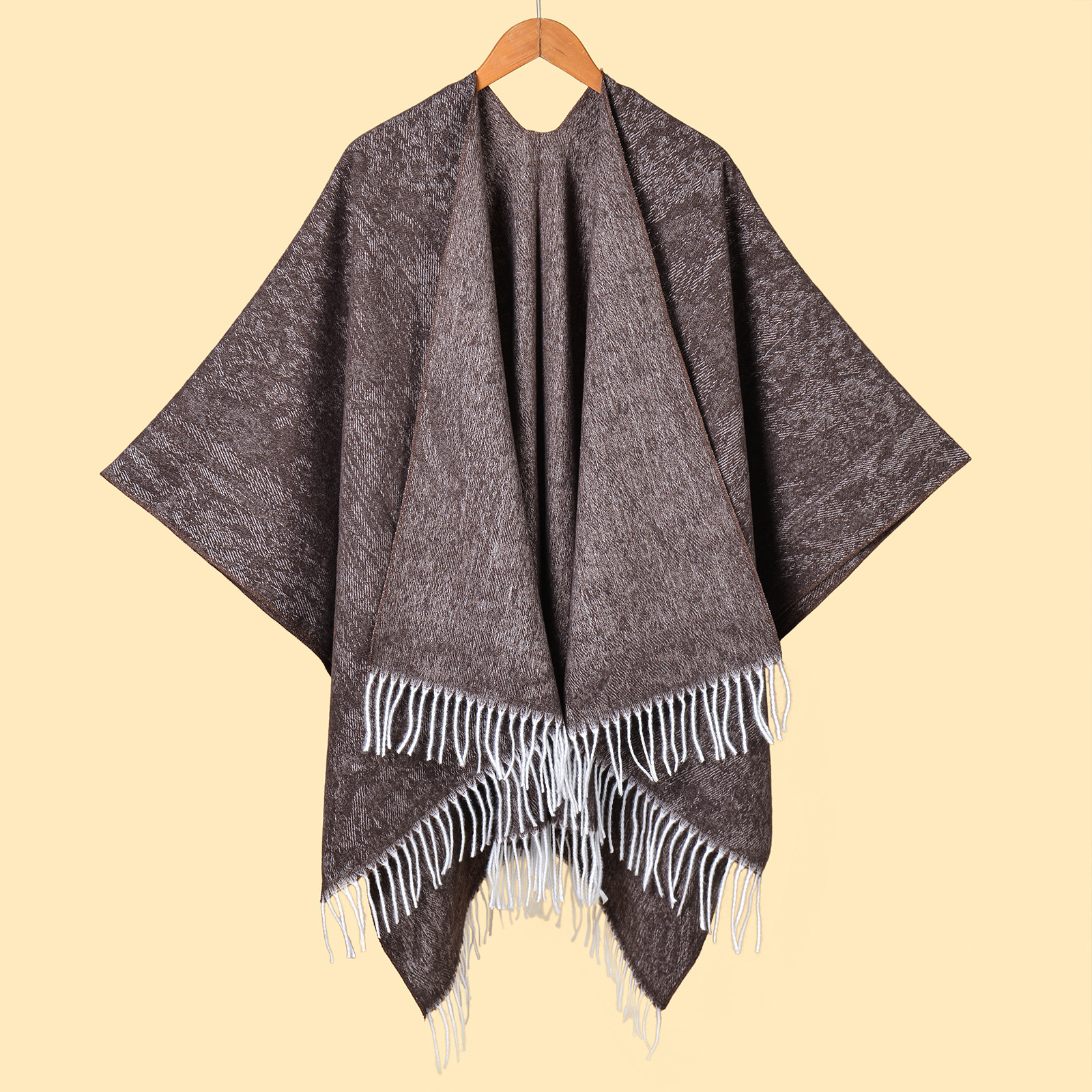 New Womens Solid Color Tassel Thickened Warm Split Shawl Simple Versatile Elegant Warm Outerwear