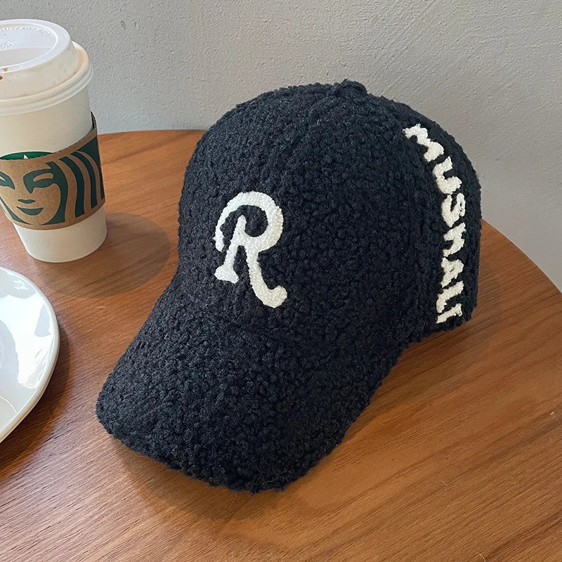 Lamb Fur Hat Childrens Autumn and Winter Korean Version Versatile Round Face Warm Duckbill Cap Plush Baseball Cap 251023
