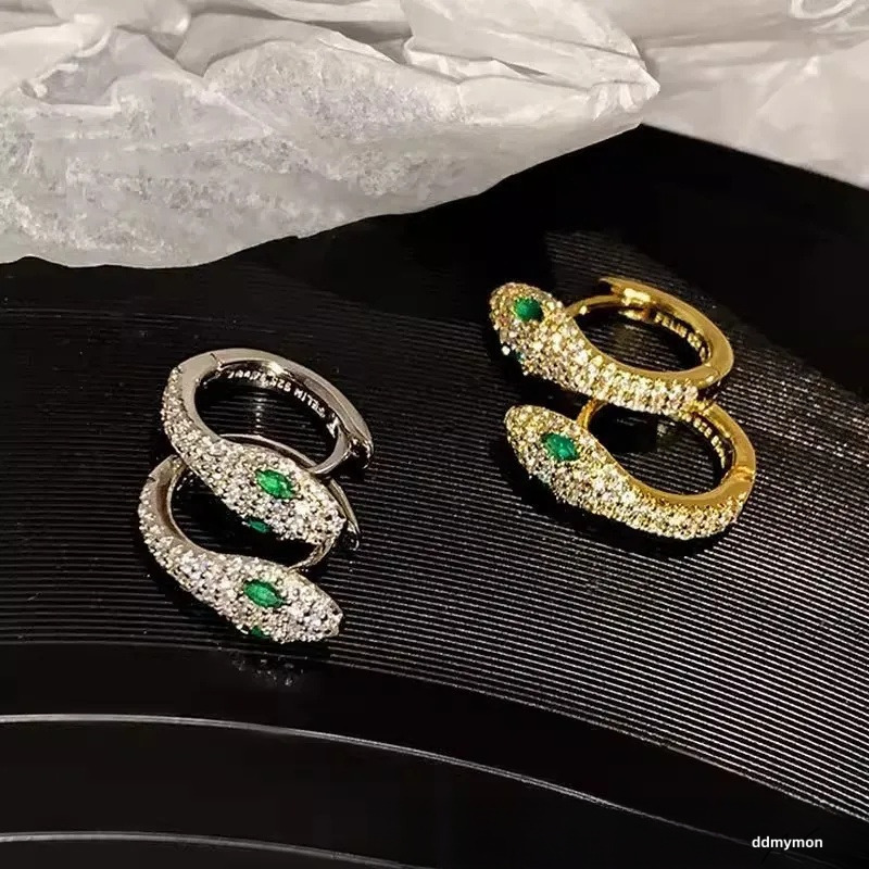 S Sterling Sier Serpentine Earrings For Women - Fashion Micro Zircon Inlaid Bright Hip Hop Style Ddmymon