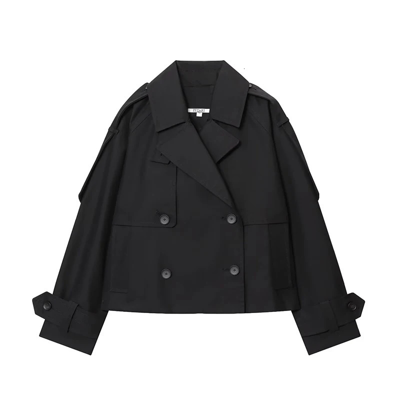 Womens Short Trench Coat Fashion Double Breasted Turndown Collar Long Sleeve Coats Autumn Vintage Female Outerwear Chic Tops 251024