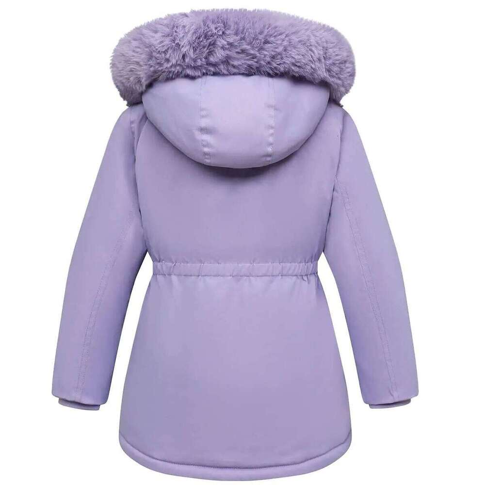 Teen Girls Winter Parkas New Kids Solid Color Waist Thickened Insulation Plush Hood Jacket Coat Children Clothes Long Outerwear