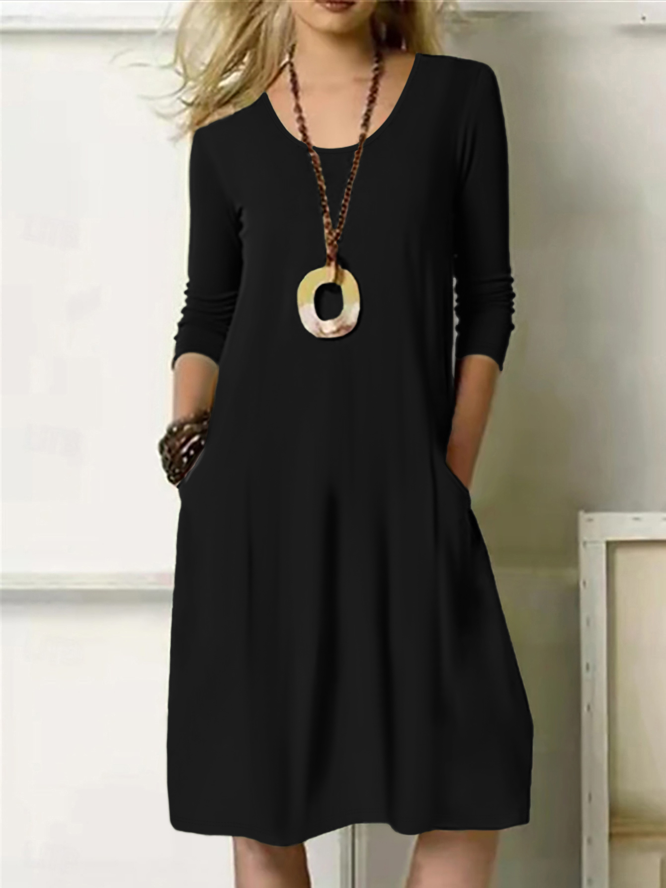 Autumn Winter Women's Fashion Solid Color Long Sleeve Dress, Milk Silk Commute & Daily Home Wear Mom Dress, S-XXL Army Green/Black--CF51145