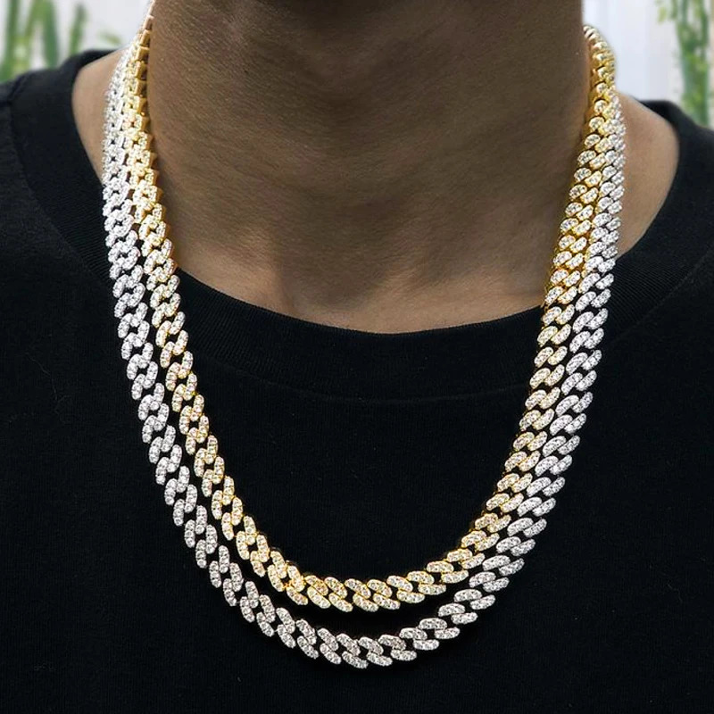 9MM Hip Hop Men Women Prong Cuban Link Chain Necklace Bling Iced Out 1 Row Rhinestone Paved Miami Cuban Chain Jewelry Gift 251013