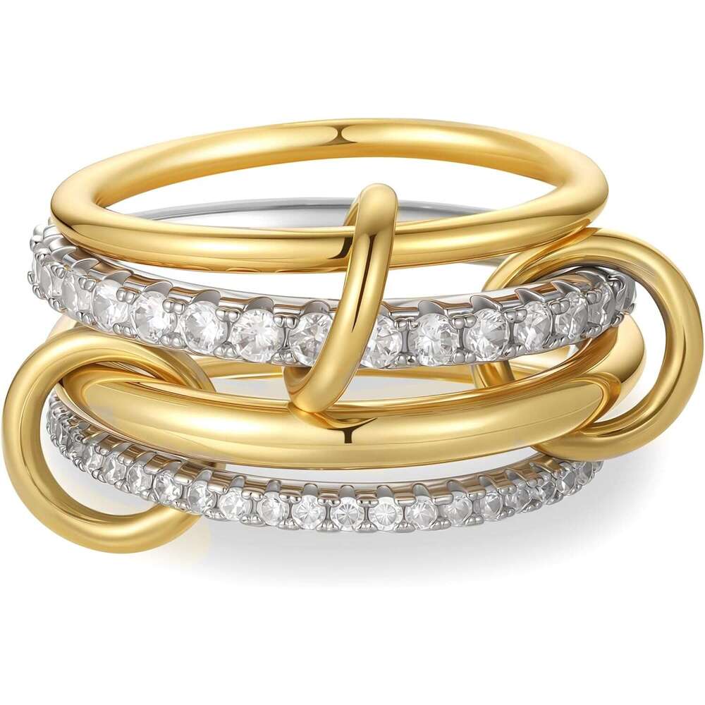 - Gold Plated Stackable Rings Mixed Interlocking Thumb Trendy Promise Wedding Ring for Women