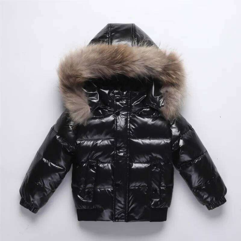 Winter Baby Girl Down Jacket Waterproof Shiny Real Fur Thicken Warm Outerwear Coat 1-8 Years Kid Boy Parka Outfit