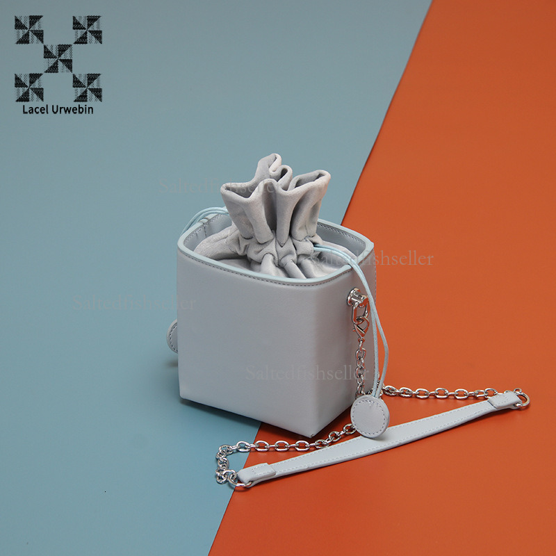 Lacel Urwebin Designer Korean Candy Colored Small Square Bag Luxury Fashion Drawstring Bucket Bag Stylish Mini Chain Shoulder Crossbody Bag Handbag