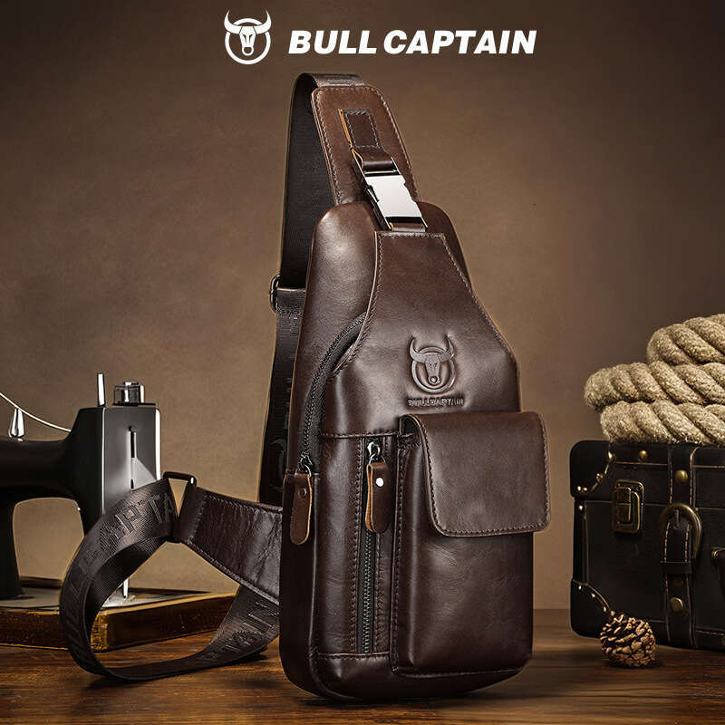 Captain Cow Goods Men S Genuine Leather Single Shoulder Chest Top Layer Cowhide Front Crossbody Bag Inch Ipad
