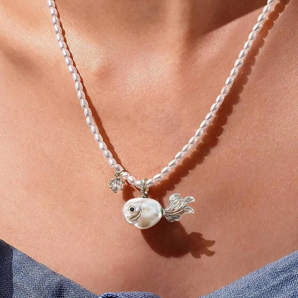 Summer Sea Beach Cute Little Fish Pendant Necklace for Women Girl INS Style Gold Plated Jewelry 251016