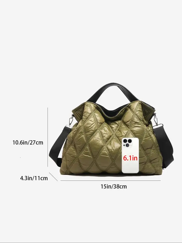 Trendy Puffer Quilted Tote Bag Rhombus Nylon Shoulder Soft Padded Handbag For Women 251018