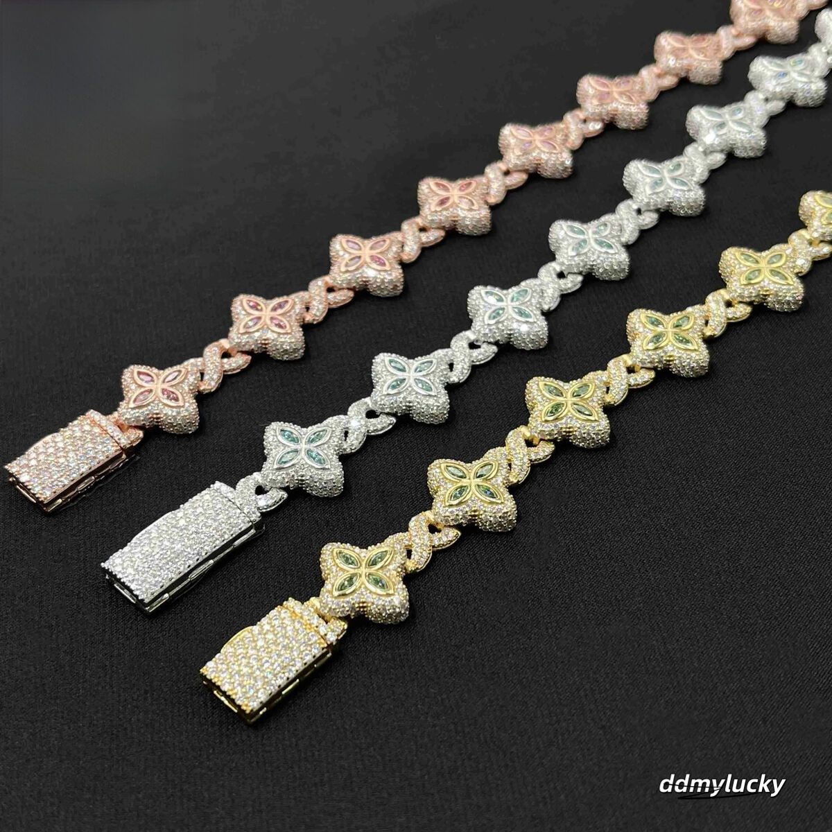 Jewelry 15Mm Marquise Flower Design Four Leaf Clover Sier Iced Out Moissanite Cuban Link Bracelet Men Women Ddmylucky
