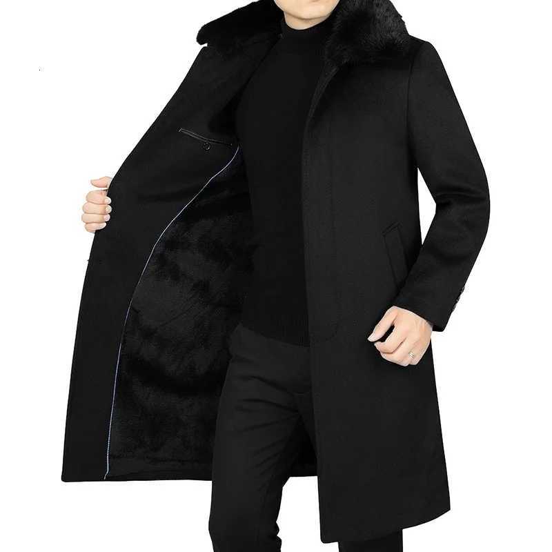 New Winter Men Fleece Fur Collar Woollen Overcoats Cashmere Long Jackets Trench Coats Quality Male Thicker Warm Coat Wool BlendsT251025
