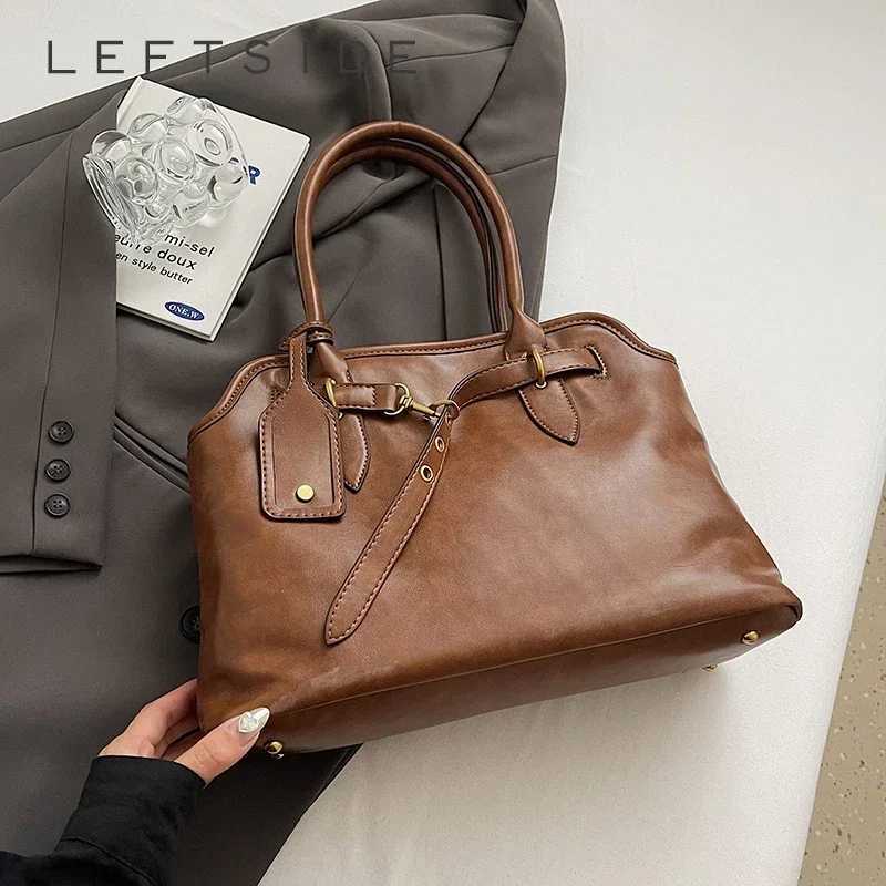 LEFTSIDE PU Leather Retro Tote Bag for Women 2025 Winter Trend New Fashion Y2K Handbags Females Travel Shoulder Crossbody Bags Z251024