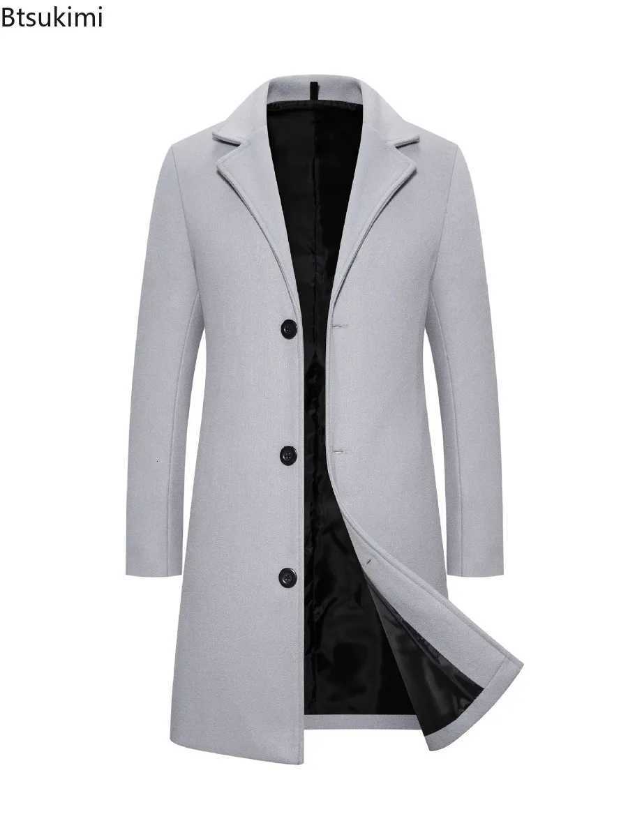 2025 Autumn Winter Mens Woolen Coats Fashion Singlebreasted Business Casual Slim Windbreak Jackets New Men Clothing OvercoatsT251025