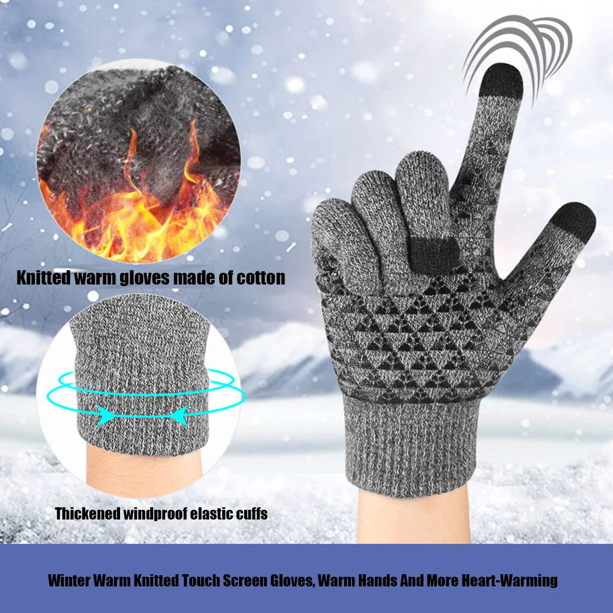 Thickened Velvet 3 Finger Touch Screen Gloves For Women and Men Silicone Palm For Anti Slip Winter Knitted Warm Cotton Gloves 251021