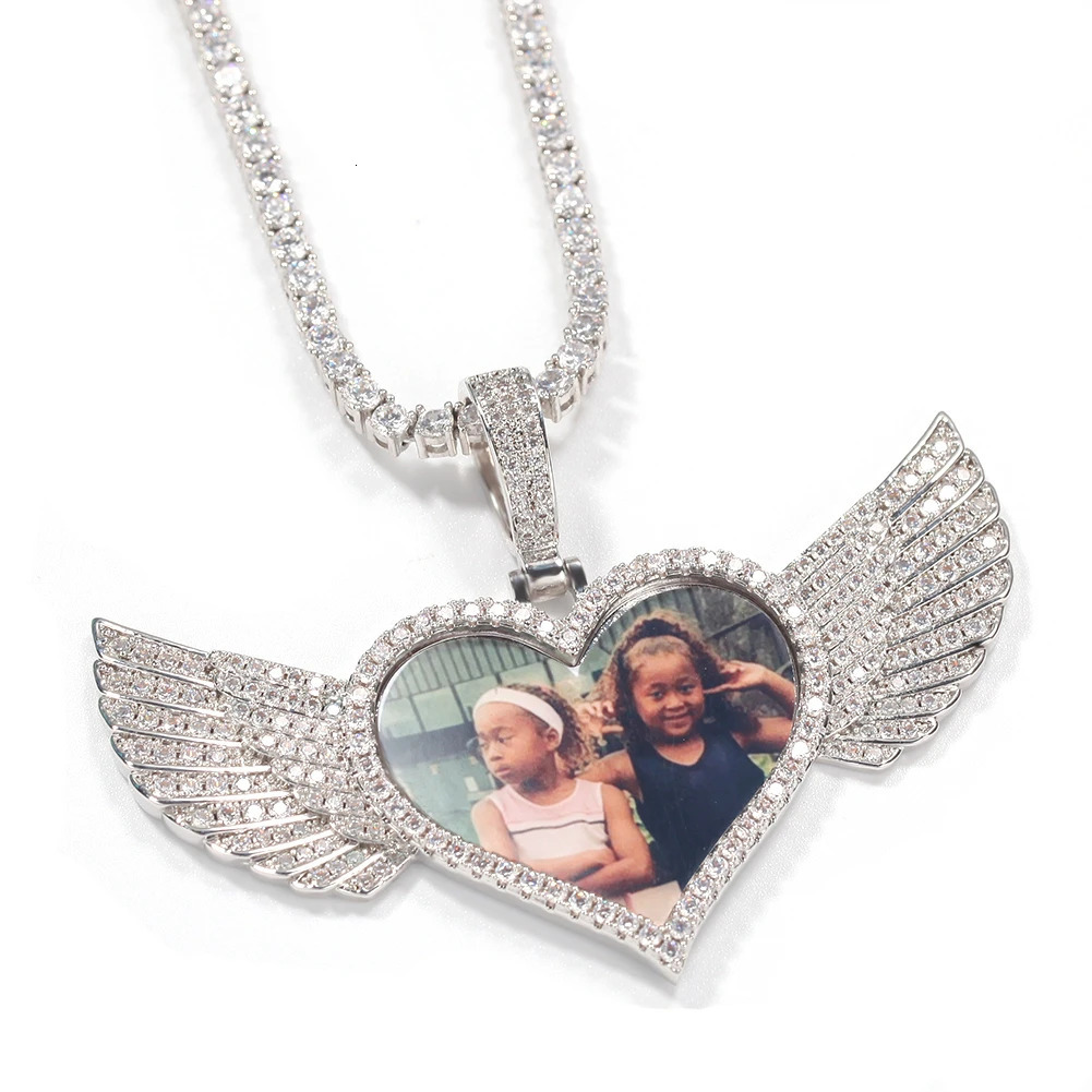 The Bling King DIY Poes Necklace Heart Shape With Wing Fashion Jewelry For Couple Gift Tennis Chain Valentines Day 251023