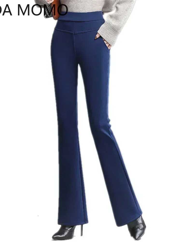 OL office winter warm thick fleece womens pants female high waist wide leg flare pants for women trousers womanT251025