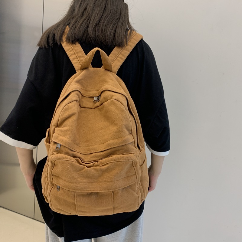 New high school retro designer backpack, retro washed canvas unisex backpack, old-fashioned student backpack
