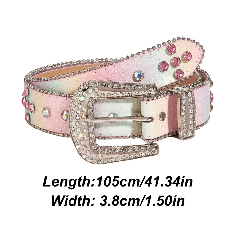 Fashion Sequin Rhinestone Waistband Gradient Pink Shiny Retro Y2k Belt Vintage Harajuku Jeans Waistband Spicy Girl 251024