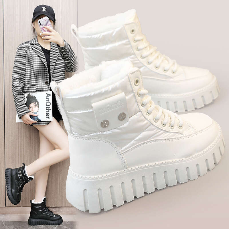 New Solid Color Women's Winter Mid-Top Fleece-Lined Warm Height-Increasing Thick-Soled Sports Casual Shoes New Designer Boots