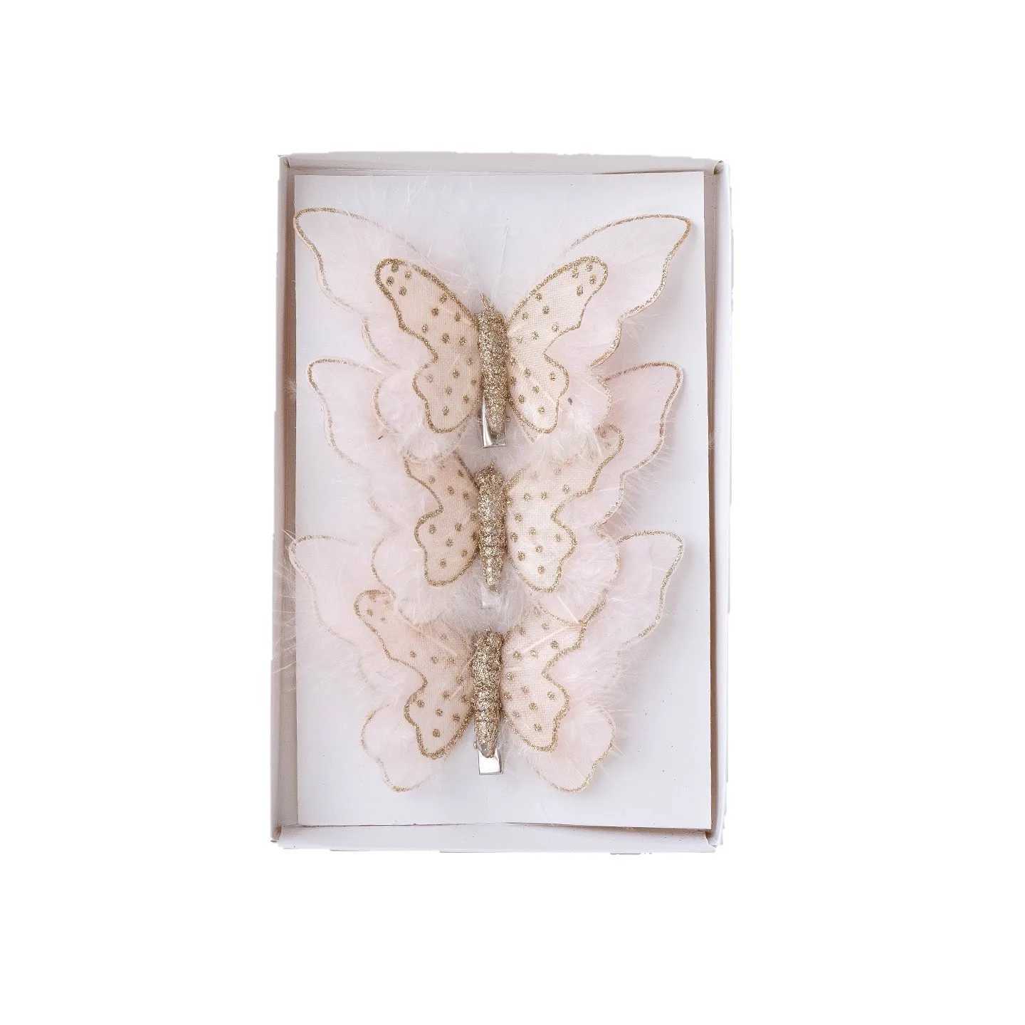 3pcs New Christmas Decoration Simulation Double Sequins Feather Butterfly Hanging Christmas Tree Decoration Hanging C251024